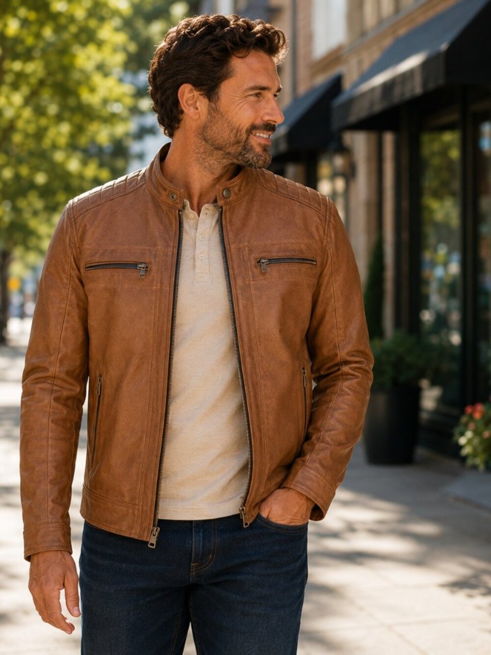 Genuine Lambskin Leather Jacket Cafe Racer Distressed Brown Vintage Classic